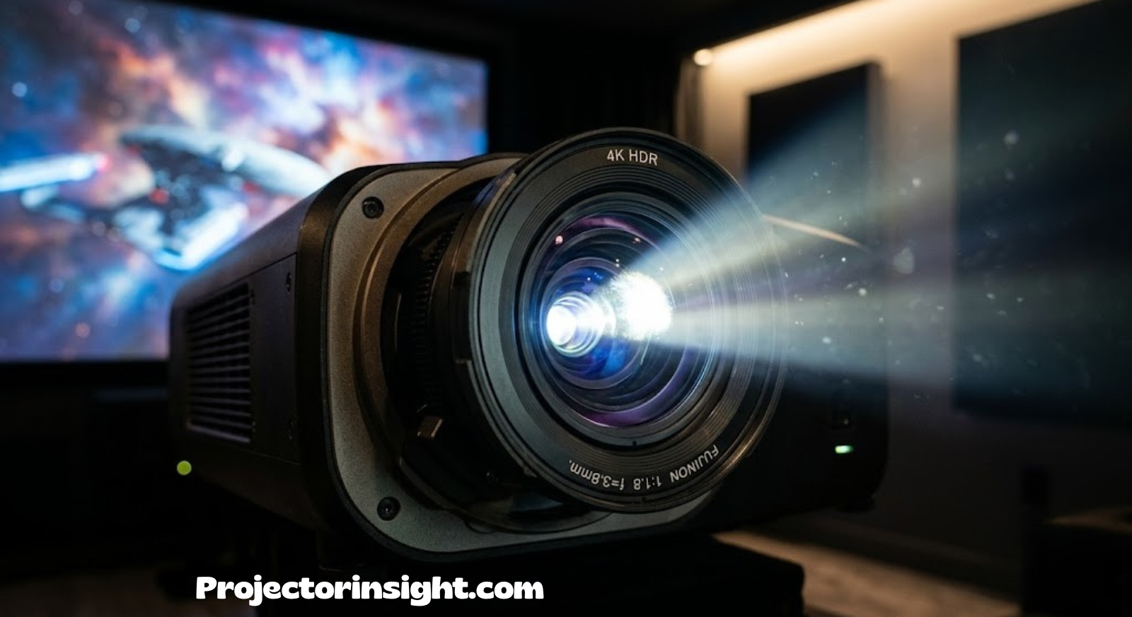 Home theater projector lens projection close up