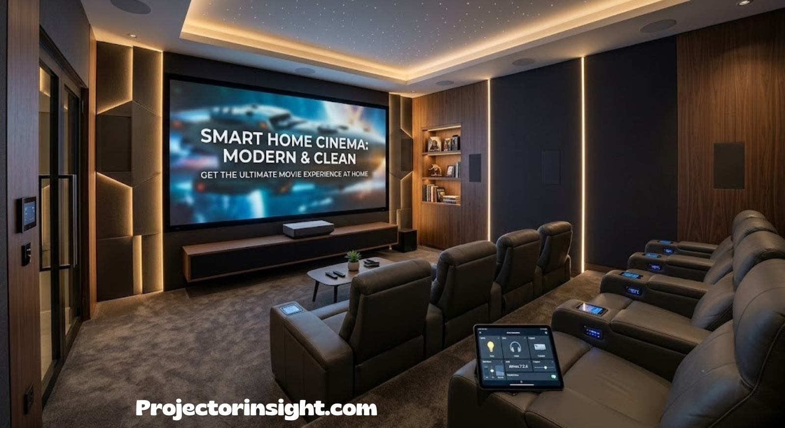 Modern clean smart home cinema theater setup room