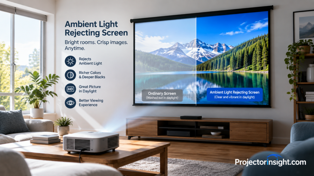 Ambient light rejecting screen in a daytime room